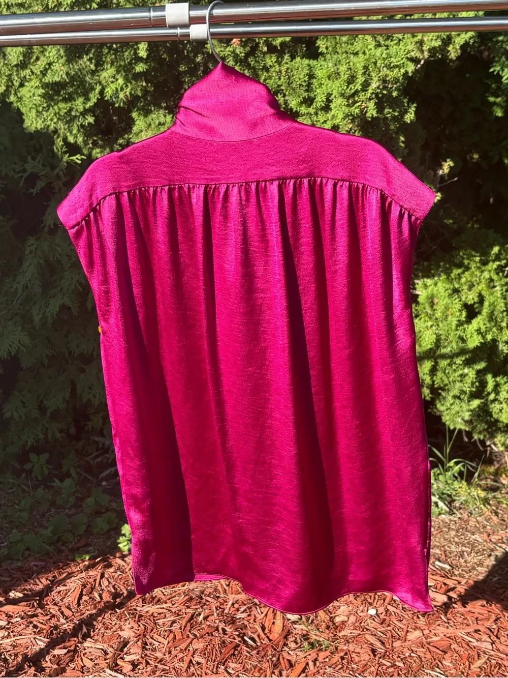 kate spade Fuchsia Satin bow neck Cap Sleeve Blouse vibrant career chic office
